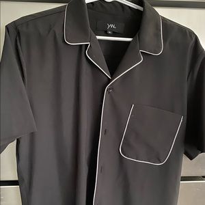 Black Cuban collar button down pajama short sleeve, noir shirt, medium